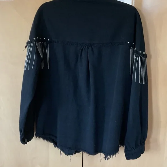 Black crystal fringe Jean jacket - Picture 5 of 7